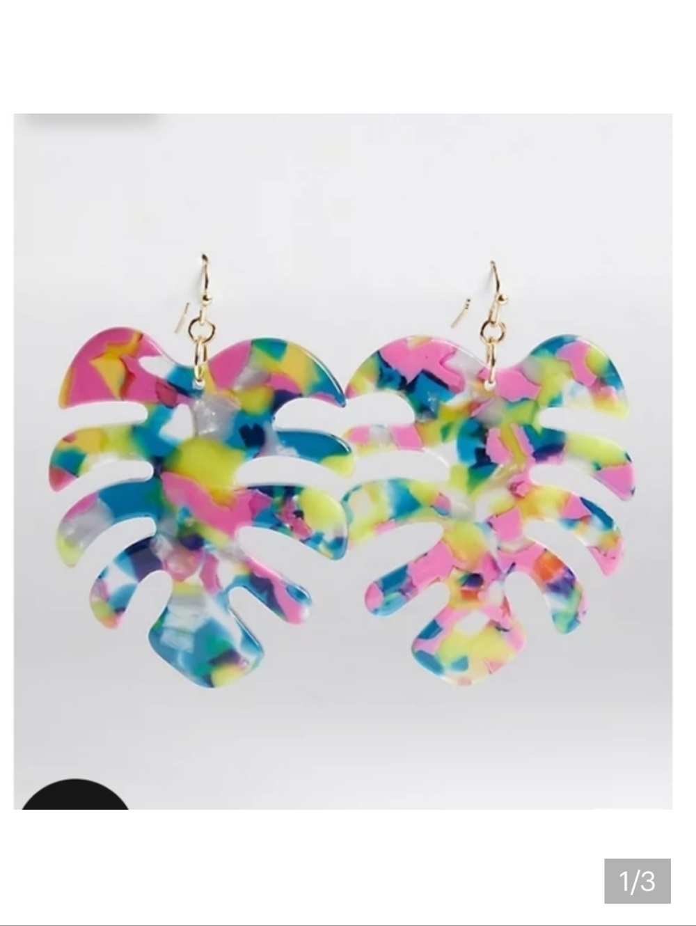 🆕️🌈🌴MARBLED RESIN PALM LEAF EARRING - NEON🌴🌈